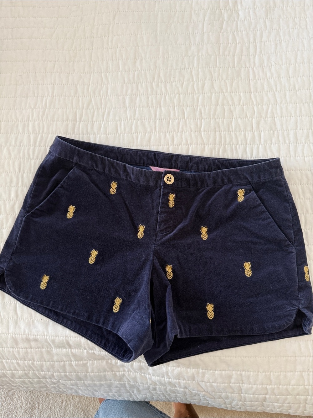 Lilly Pulitzer Navy Shorts with Gold Pineapple Embroidery